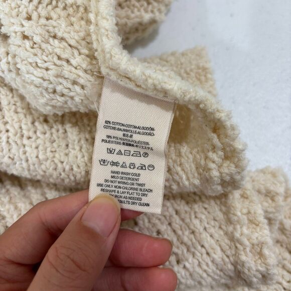 Free People Ivory Cream Chunky Knit Poncho Sweater Zipper XS Oversized Boho - Picture 8 of 10